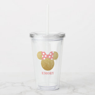 Minnie Mouse Gold & Pink Birthday Party Favor Acrylic Tumbler