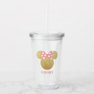 Minnie Mouse | Gold & Pink Birthday Party Favor Acrylic Tumbler