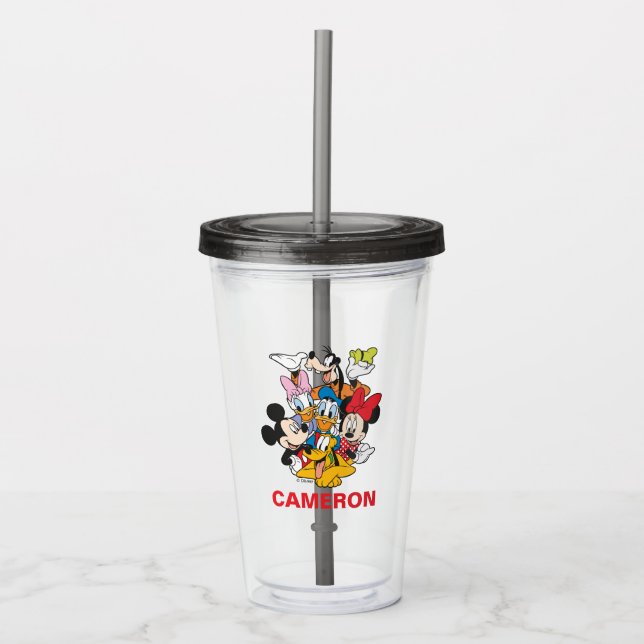 Minnie Mouse | Gold & Pink Birthday Party Favor Acrylic Tumbler (Front)