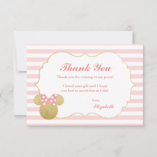 Minnie Mouse   Gold & Pink Birthday Thank You Card