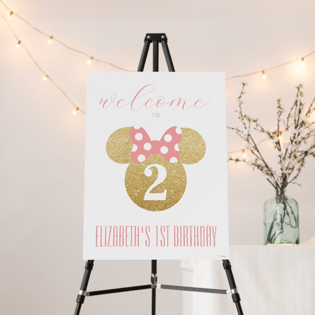 Minnie Mouse | Gold & Pink Birthday Welcome Foam Board (In Situ (Stand))