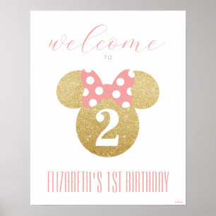 Minnie Mouse   Gold & Pink Birthday Welcome Poster