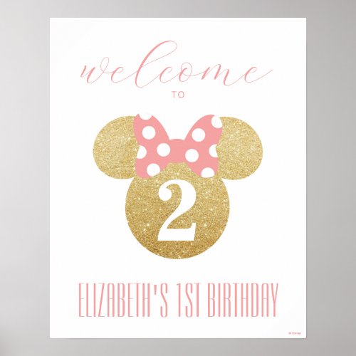 Minnie Mouse  Gold  Pink Birthday Welcome Poster