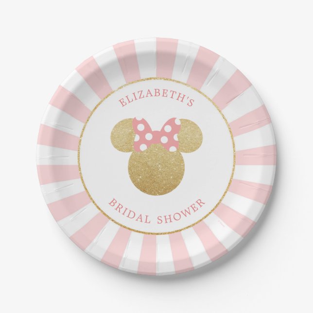 Minnie Mouse | Gold & Pink Bridal Shower Paper Plates (Front)