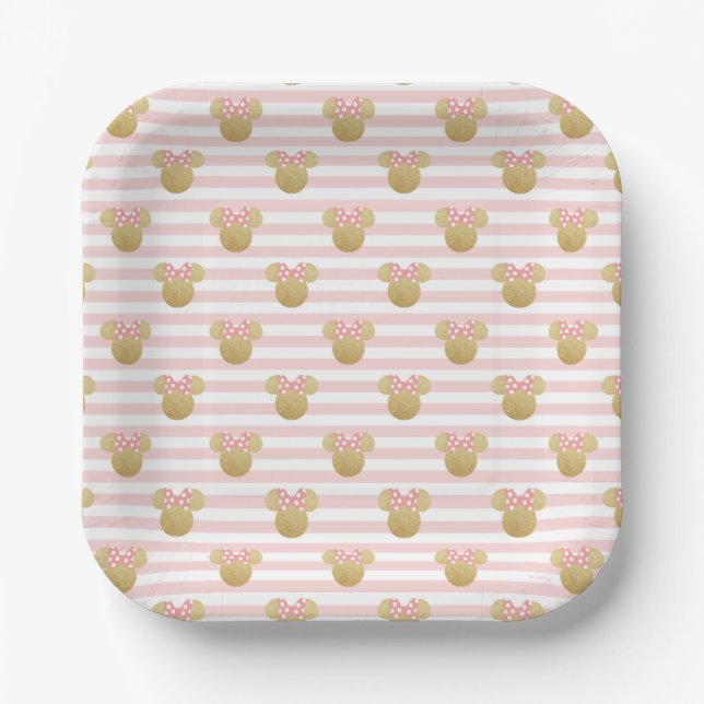 Minnie Mouse | Gold & Pink Bridal Shower Paper Plates (Front)