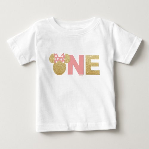 Minnie Mouse  Gold  Pink First Birthday Baby T_Shirt