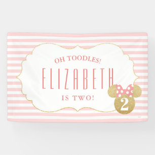 Minnie Mouse   Gold & Pink Striped Birthday Banner