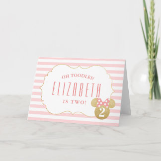 Minnie Mouse | Gold & Pink Striped Birthday Card