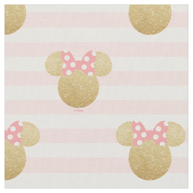 Minnie Mouse | Gold & Pink Striped Birthday Fabric (Close Up)