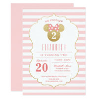 Minnie Mouse | Gold & Pink Striped Birthday Invitation