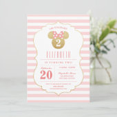 Minnie Mouse | Gold & Pink Striped Birthday Invitation (Standing Front)