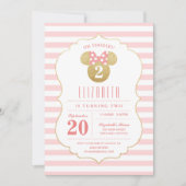 Minnie Mouse | Gold & Pink Striped Birthday Invitation (Front)