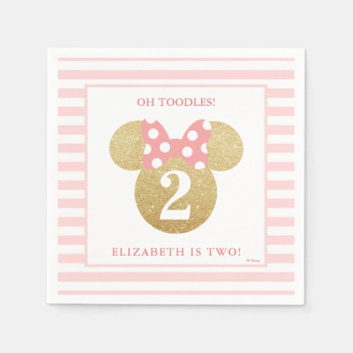 Minnie Mouse  Gold  Pink Striped Birthday Paper Napkins
