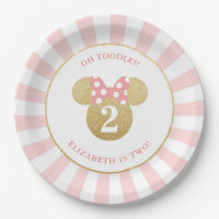 Minnie Mouse | Gold & Pink Striped Birthday Paper Plate