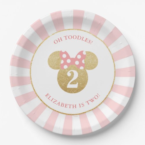 Minnie Mouse  Gold  Pink Striped Birthday Paper Plates