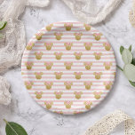 Minnie Mouse | Gold & Pink Striped Birthday Paper Plates<br><div class="desc">Celebrate your daughter's birthday by throwing a Minnie Mouse themed party with these faux gold and pink paper plates.</div>