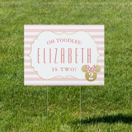 Minnie Mouse  Gold  Pink Striped Birthday Sign