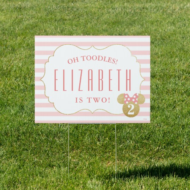 Minnie Mouse | Gold & Pink Striped Birthday Sign (Insitu)