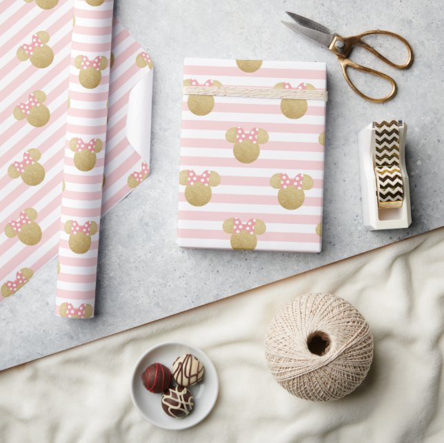 Minnie Mouse | Gold & Pink Striped Birthday Wrapping Paper (Crafts)