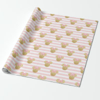 Minnie Mouse | Gold & Pink Striped Birthday Wrapping Paper