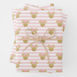 Minnie Mouse | Gold &amp; Pink Striped Birthday Wrapping Paper Sheets