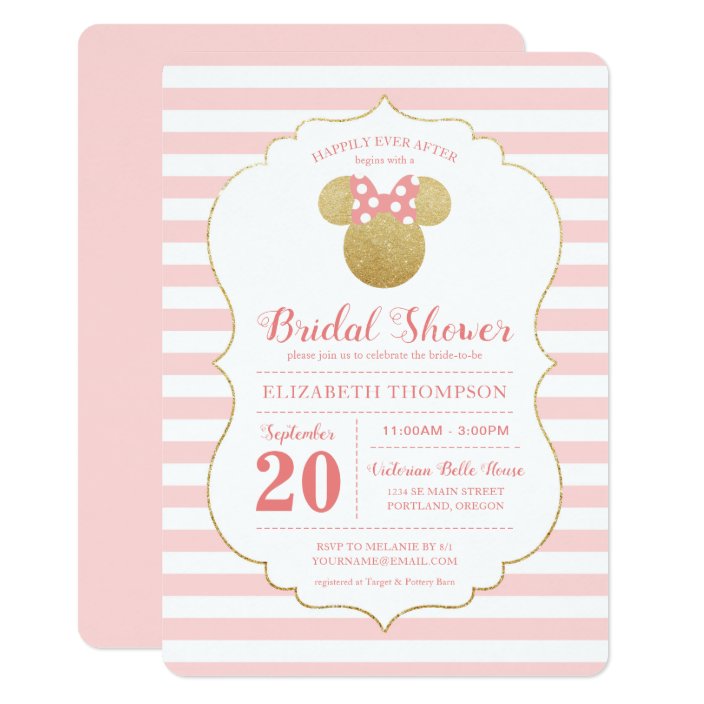 pink and gold minnie mouse baby shower invitations