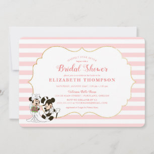 Minnie Mouse Gold & Pink Striped Bridal Shower Invitation