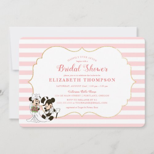 Minnie Mouse  Gold  Pink Striped Bridal Shower Invitation