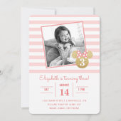 Minnie Mouse | Gold & Pink Striped Photo Birthday Invitation (Front)
