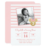 Minnie Mouse | Gold & Pink Striped Photo Birthday Invitation