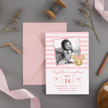 Minnie Mouse | Gold & Pink Striped Photo Birthday Invitation<br><div class="desc">Invite all your family and friends to your daughter's Minnie Mouse themed Birthday Party with these faux gold and pink striped birthday invitations. Personalize by adding your favorite photo.</div>
