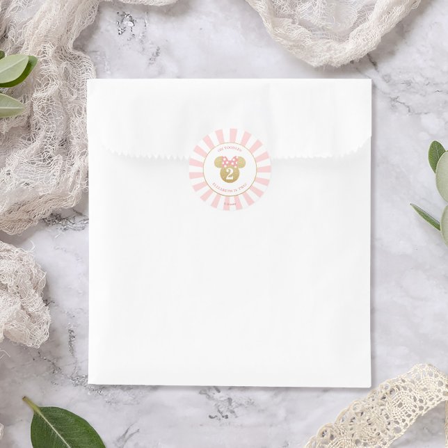 Minnie Mouse | Gold & Pink - Thank You Classic Round Sticker (Sticker on treat bag)