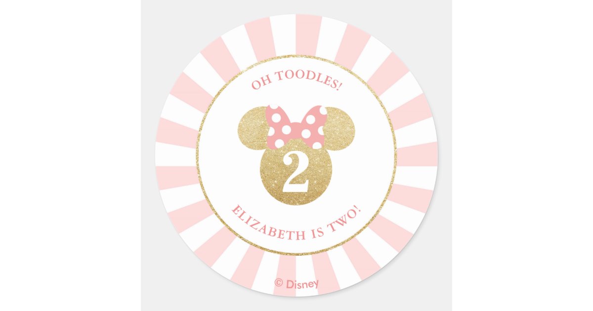 Minnie Mouse | Gold & Pink - Thank You Classic Round Sticker ...