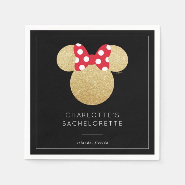 Minnie Mouse | Gold & Red Bachelorette Napkins (Front)