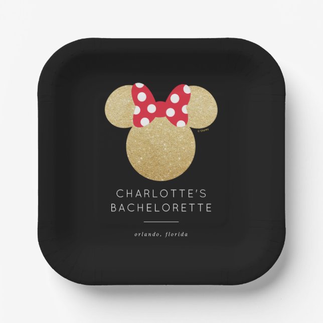 Minnie Mouse | Gold & Red Bachelorette Paper Plates (Front)