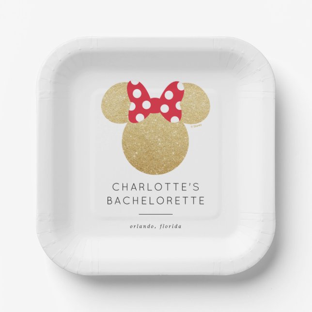 Minnie Mouse | Gold & Red Bachelorette Paper Plates (Front)