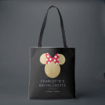 Minnie Mouse | Gold & Red Bachelorette Tote Bag<br><div class="desc">Elevate your bachelorette festivities with this enchanting Minnie Mouse Bachelorette Tote Bag. Perfect for toting all your essentials, this bag features the iconic Minnie Mouse head adorned with dazzling gold glitter sparkles and a charming red and white bow. Make this tote bag uniquely yours by adding custom text, such as...</div>