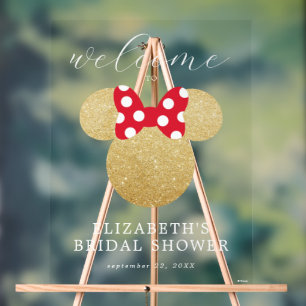 Minnie Mouse Gold & Red Bridal Shower Welcome Acrylic Sign