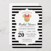 Minnie Mouse | Gold Striped Bridal Shower Invitation (Front/Back)