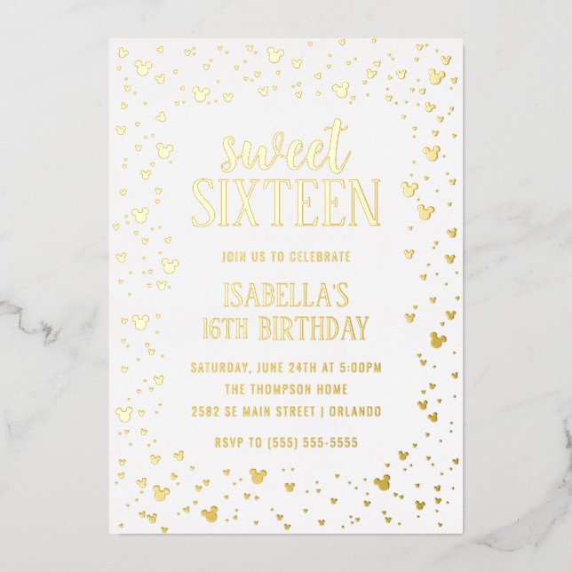 Minnie Mouse Gold Sweet 16 Invitation Foil Invitation (Front)