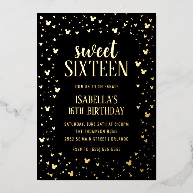 Minnie Mouse Gold Sweet 16 Invitation Foil Invitation (Front)