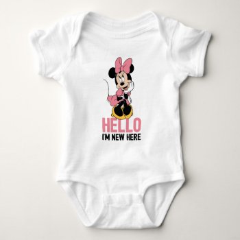 Minnie Mouse | Hello I'm New Here Baby Bodysuit by MickeyAndFriends at Zazzle