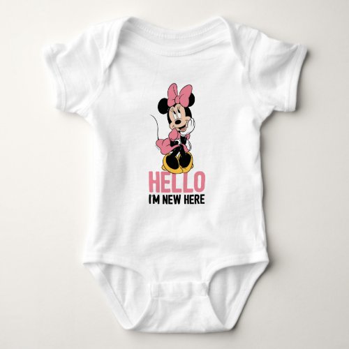 Minnie Mouse  Hello Im New Here Baby Bodysuit