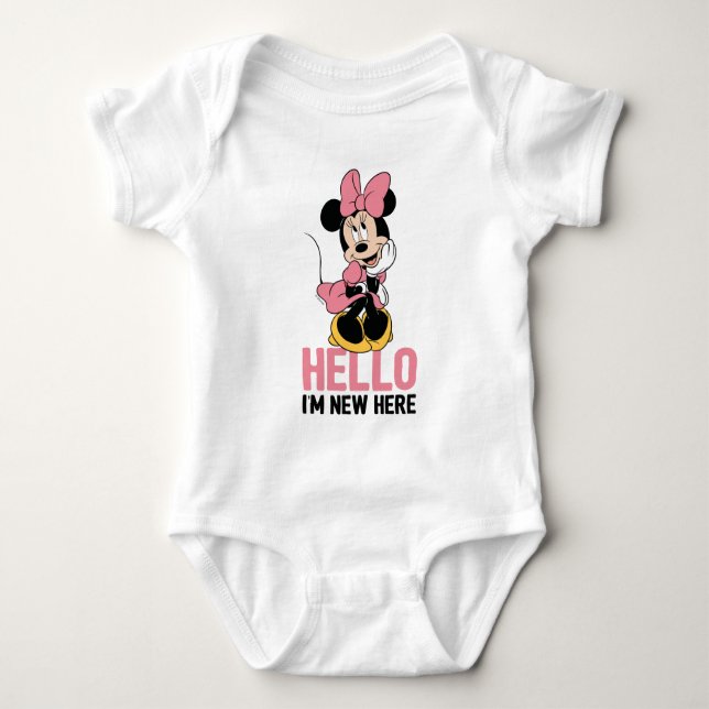 Minnie Mouse | Hello I'm New Here Baby Bodysuit (Front)