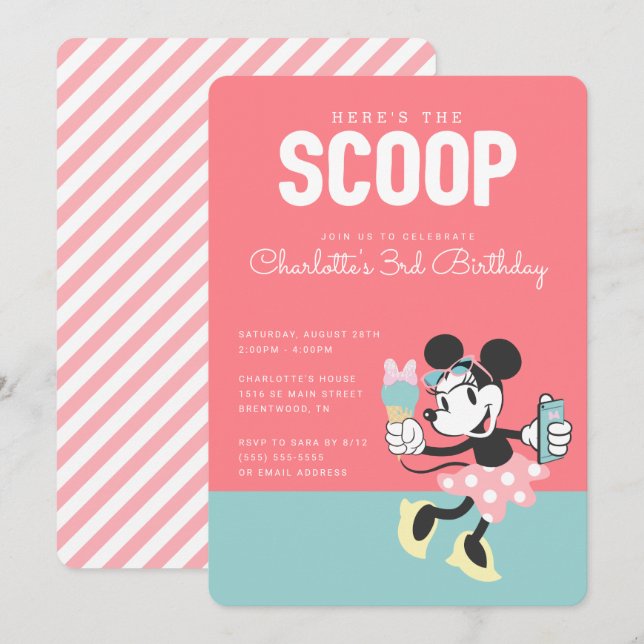 Minnie Mouse | Here's the Scoop Ice Cream Birthday Invitation (Front/Back)