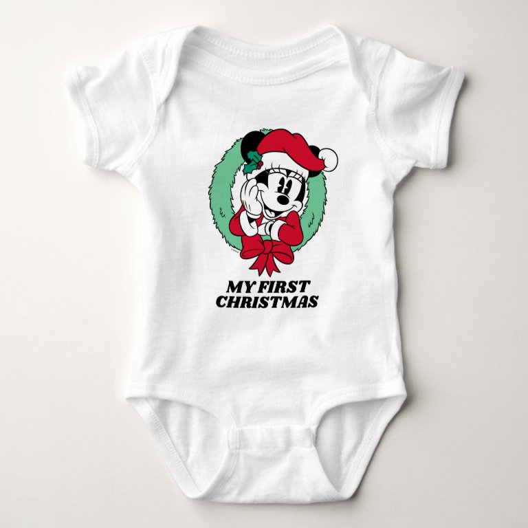 Minnie Mouse | Holiday Wreath - First Christmas Baby Bodysuit