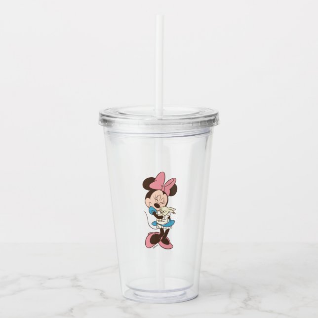 Minnie Mouse Hugs cute Easter Bunny Acrylic Tumbler (Front)