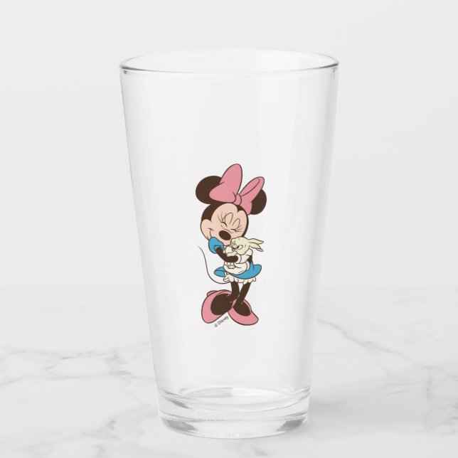 Minnie Mouse Hugs cute Easter Bunny Glass (Front)