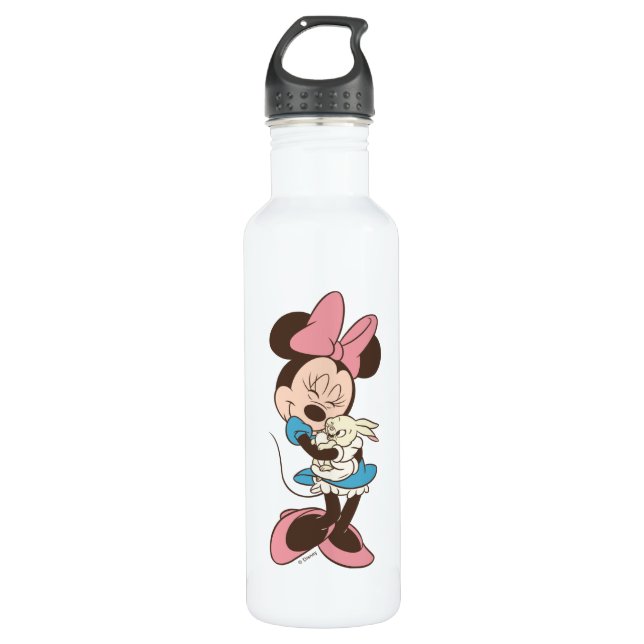 Minnie Mouse Hugs cute Easter Bunny Stainless Steel Water Bottle (Front)