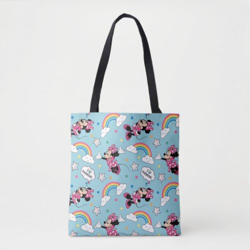 Minnie Mouse  I Love Rainbows Pattern Tote Bag